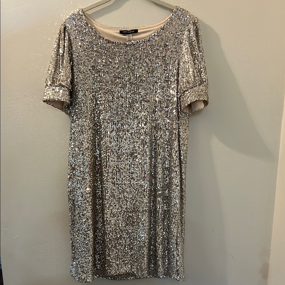 Cable & Gauge Silver Sequin Sheath Midi Dress
